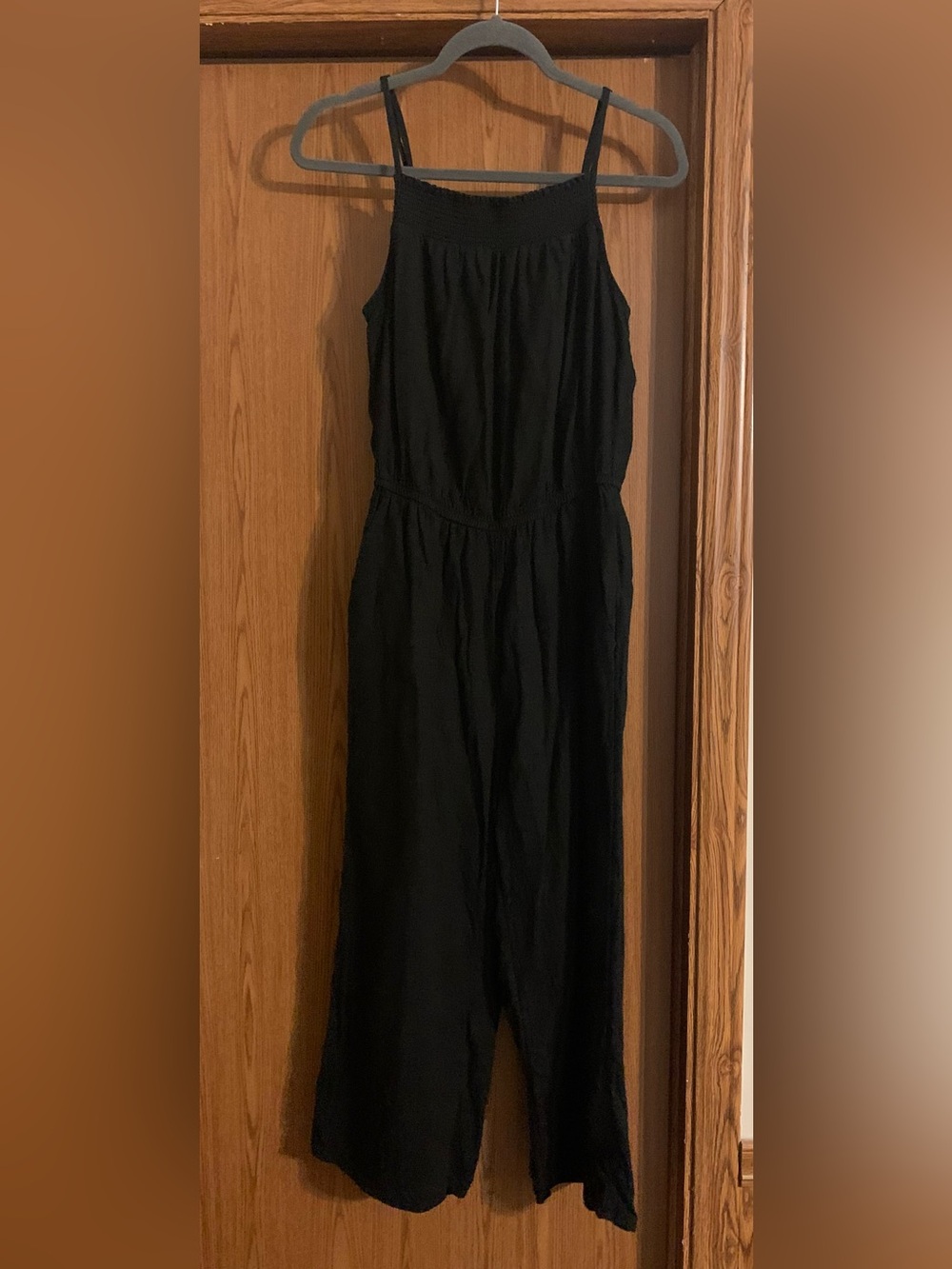 Old Navy Black Linen Romper with adjustable straps